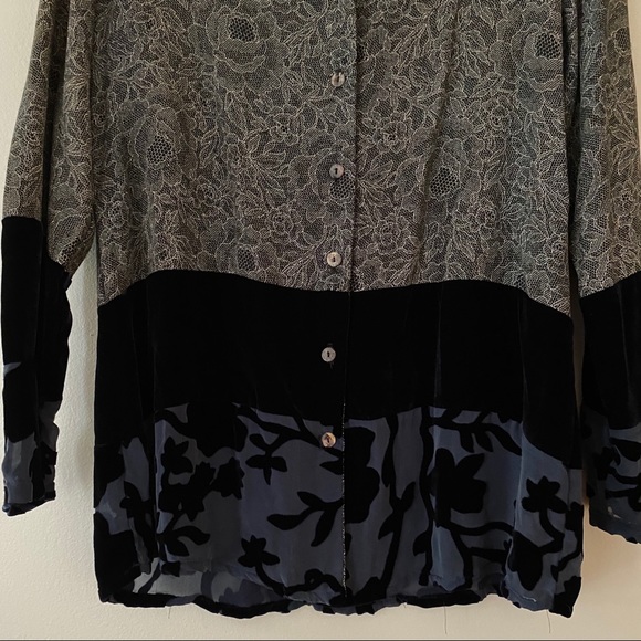 CITRON Blouse Button tunic Lace velvet Black S - Picture 3 of 4